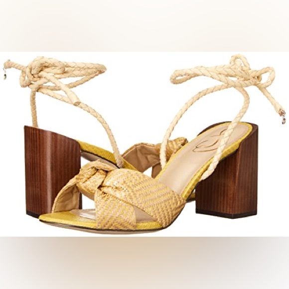 Sam Edelman Bodhi Natural/Black Diamondweave Block Heel Sandals  Size 9.5 M - Picture 1 of 7